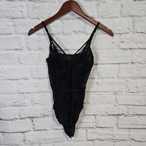 Black Lace Chemise with Plunging V-Neckline